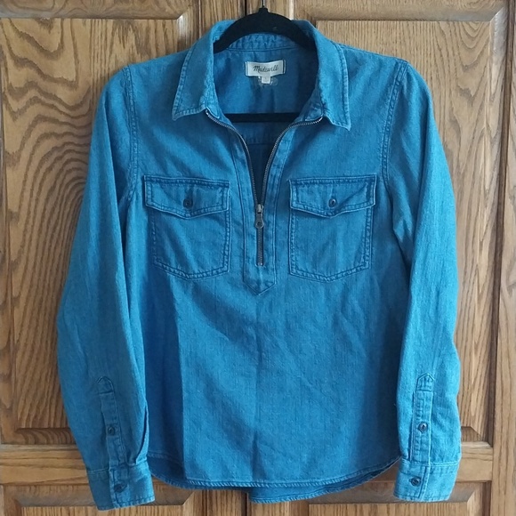 Madewell Tops - Madewell Women's Indigo Blue Zip Front Popover Denim Top Size Large Western